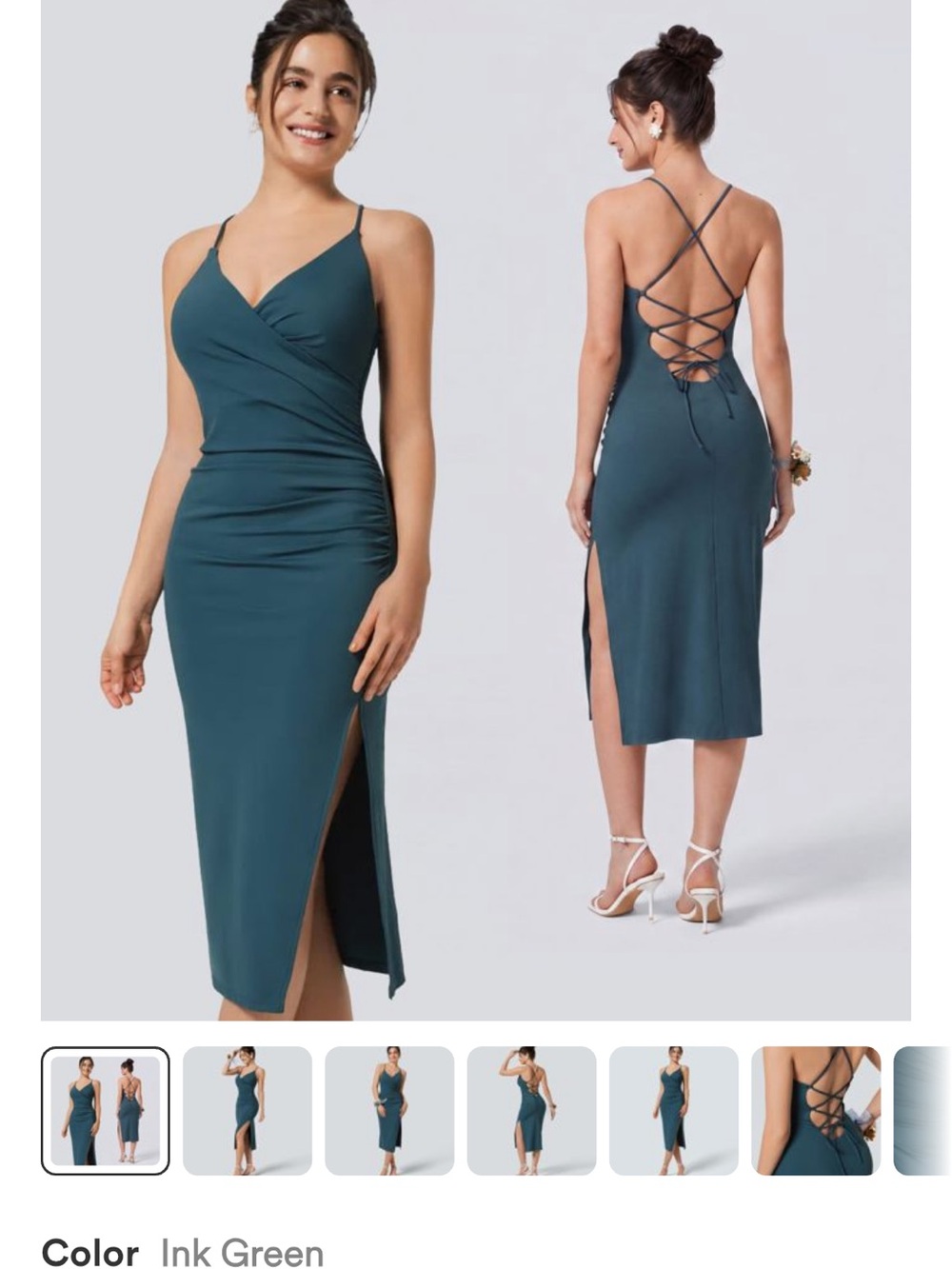 HALARA Ink Green Lace-Up Strappy Midi Dress